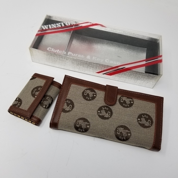 Winston Boxed Set Clutch Purse Wallet Key Case Astrology Leo Lion Check Y2K - Picture 10 of 10